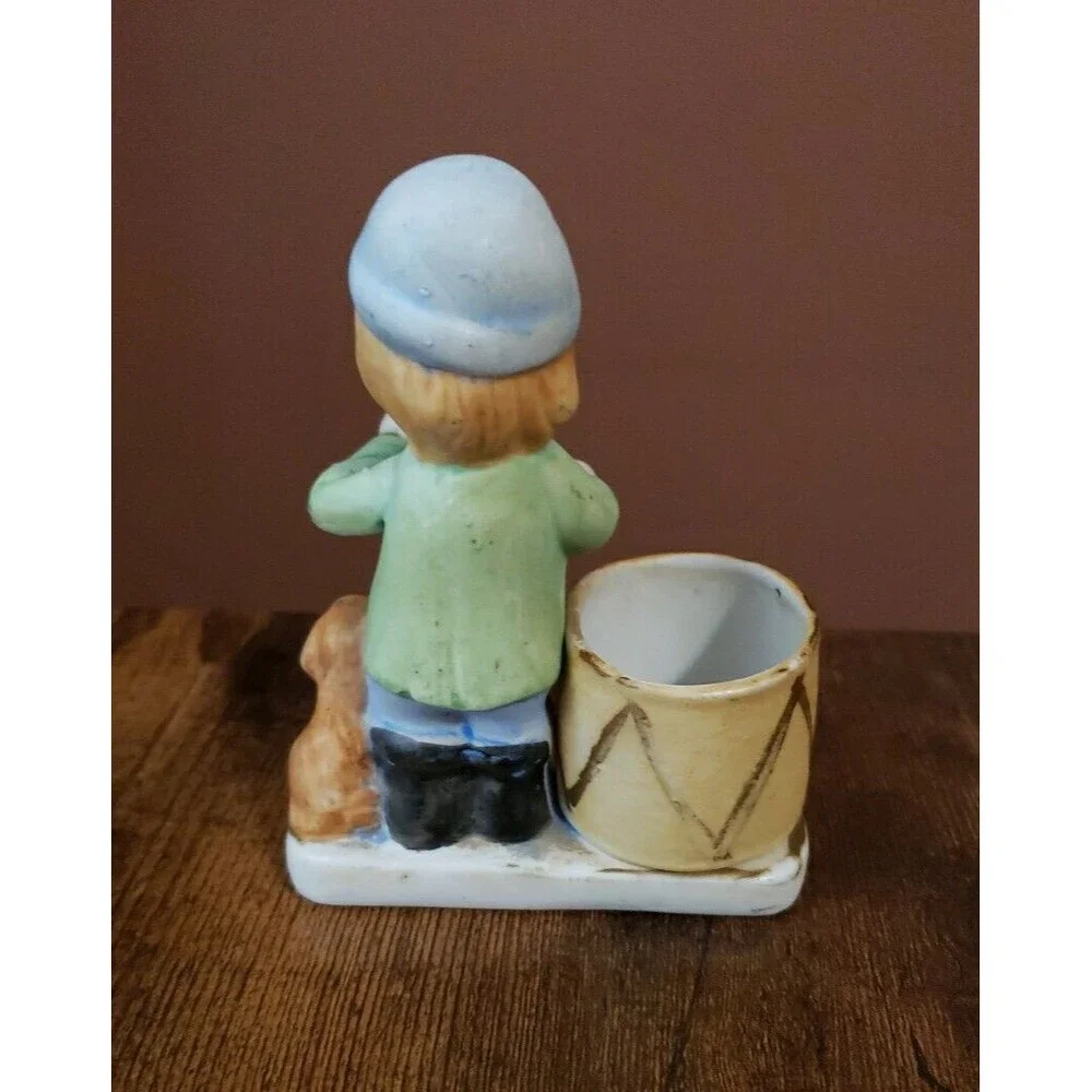 Vintage J.S.N.Y. Porcelain Ceramic Little Drummer Child with Dog Figurine Taiwan